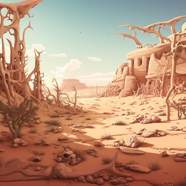 Vector muerte fantasía calor tierra desierto africa horizonte juego africano paisaje fantástico escena desolada