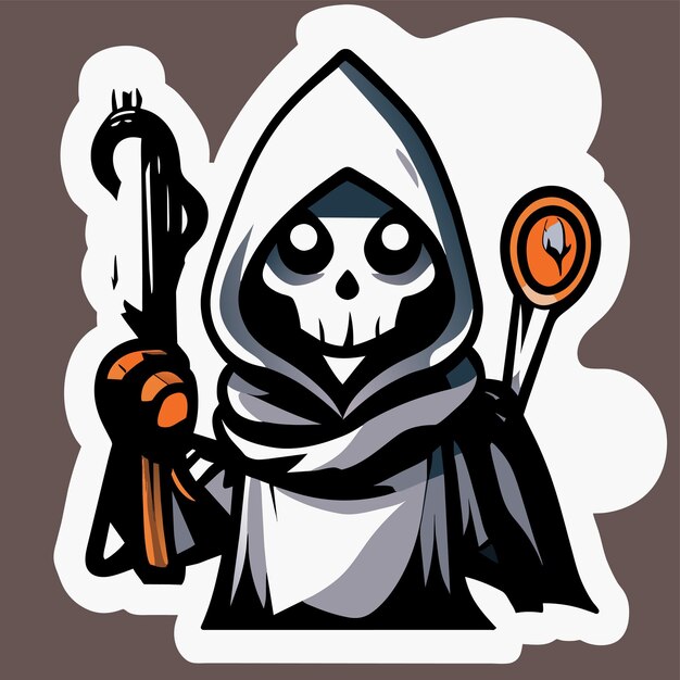 Vector muerte, halloween, fumeta, cráneo, mano, dibujado, caricatura, pegatina, icono, concepto, aislado, ilustración