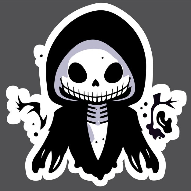 Vector muerte, halloween, fumeta, cráneo, mano, dibujado, caricatura, pegatina, icono, concepto, aislado, ilustración