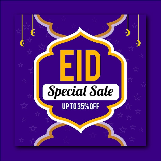 Se muestra un anuncio de venta especial de eid sobre un fondo morado.