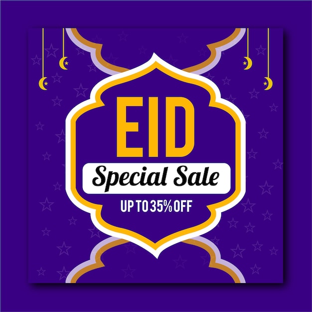 Vector se muestra un anuncio de venta especial de eid sobre un fondo morado.