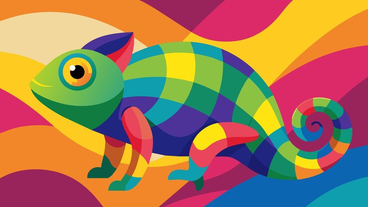 Vector se muestra a un camaleón mezclándose con un fondo colorido que simboliza el acto de cambiarse a sí mismo en