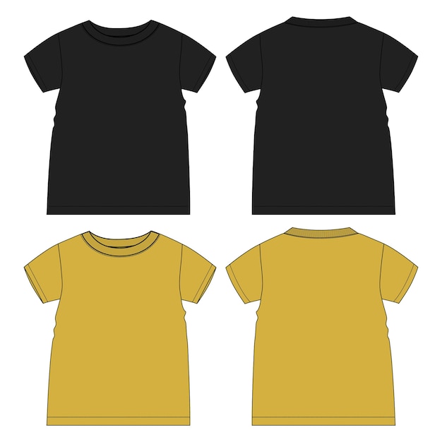 Vistas frontal y posterior de una niña con una camiseta negra