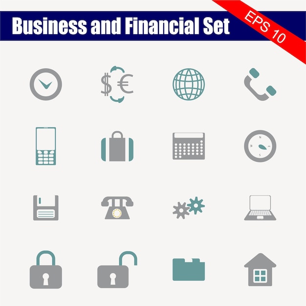 Se muestra un conjunto de iconos para negocios y conjunto financiero.