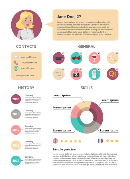 Muestra de currículum femenino Habilidades y habilidades experiencia y apariencia