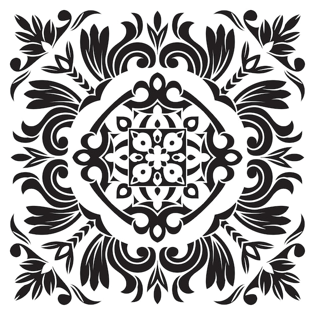 Muestra dibujada a mano para azulejos de estilo oriental en colores blanco y negro mayólica italiana