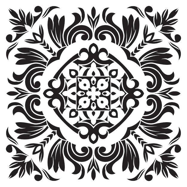 Muestra dibujada a mano para azulejos de estilo oriental en colores blanco y negro mayólica italiana