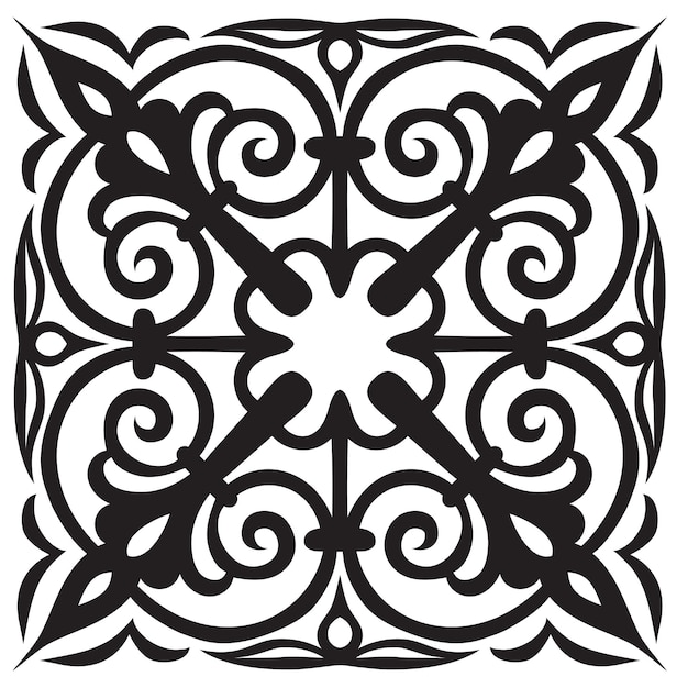 Muestra dibujada a mano para azulejos de estilo oriental en colores blanco y negro mayólica italiana