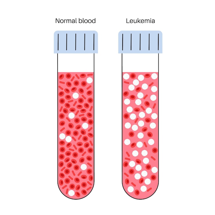 Vector muestra con enfermedad de leucemia y sangre normal. concepto de cáncer de sangre. células de sangre humana