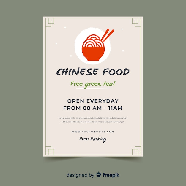 Muestra flyer comida china bol plano