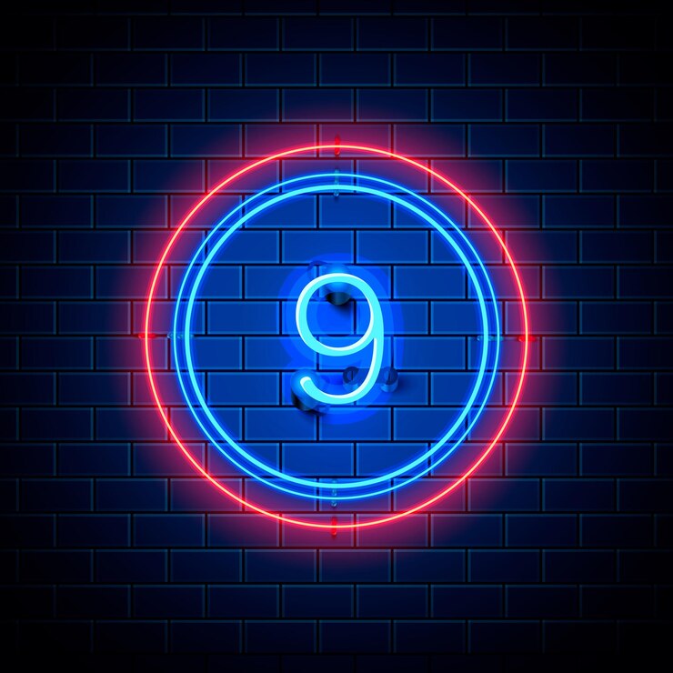 Vector muestra de fuente de la ciudad de neón número 9, letrero nueve. ilustración vectorial