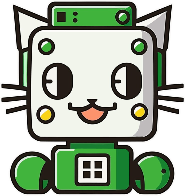 Vector se muestra un gato robot con cara verde.