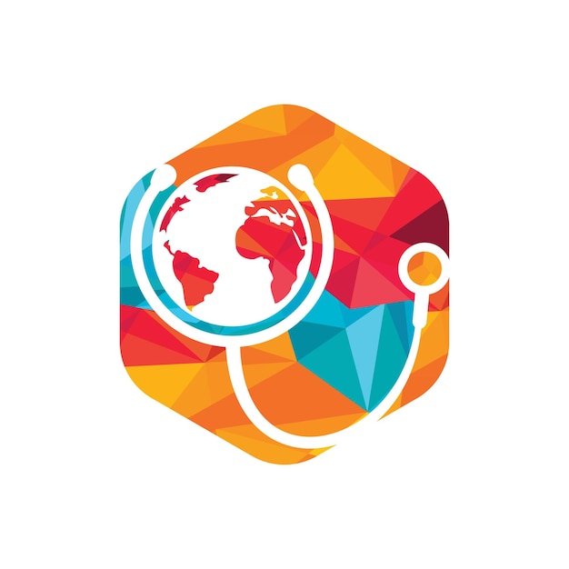 Muestra de globo y plantilla de diseño de logotipo de vector médico estetoscopio