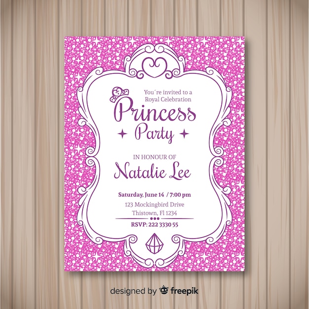 Vector muestra invitación fiesta de princesas de puntos plana