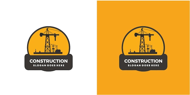 se muestra un logotipo de construcción en un fondo amarillo