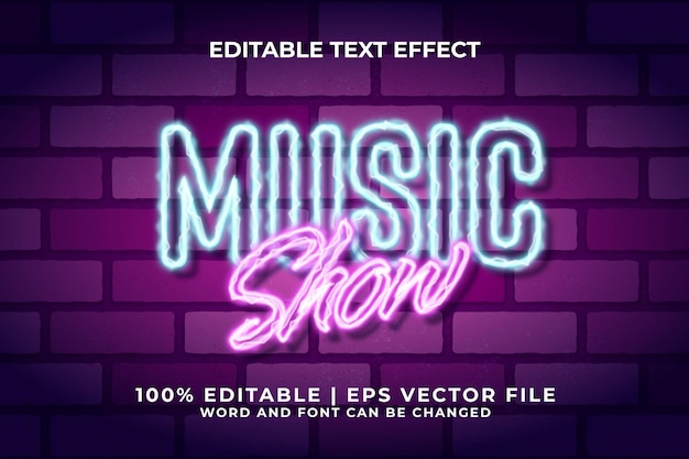 Muestra de música Efecto de texto editable Vector de estilo de neón premium