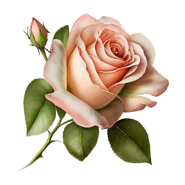 Se muestra una rosa rosa con hojas verdes.