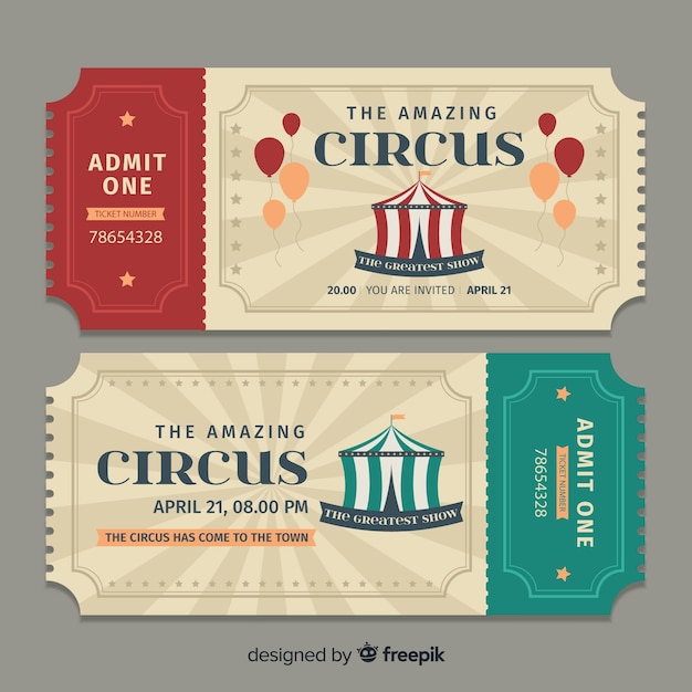 Vector muestra ticket circo plano