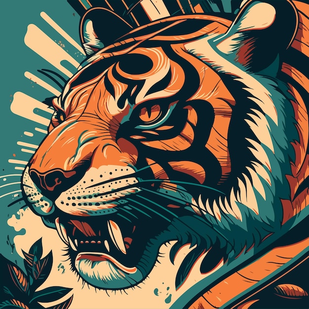 Se muestra un tigre con una cara naranja y azul.