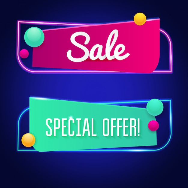 Muestra de venta de neón brillante. Fondo para su publicidad, descuentos y negocios.