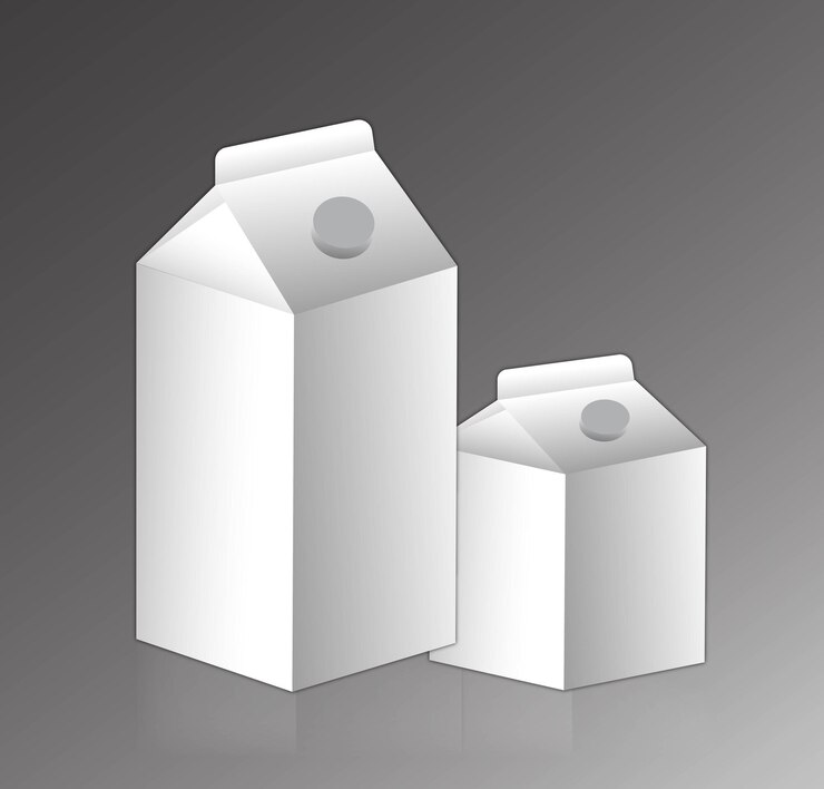 Se muestran dos recipientes blancos de leche con la palabra leche en el frente.