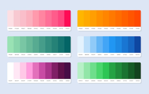 Muestras del catálogo de la paleta de colores Pantone en rgb hex