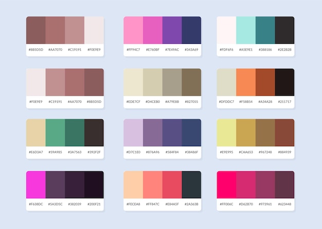Muestras del catálogo de la paleta de colores Pantone en rgb hex