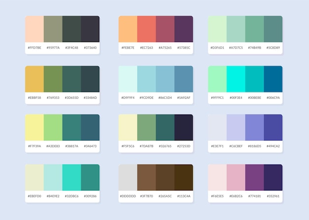 Muestras del catálogo de la paleta de colores Pantone en rgb hex