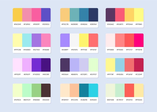 Muestras del catálogo de la paleta de colores Pantone en rgb hex