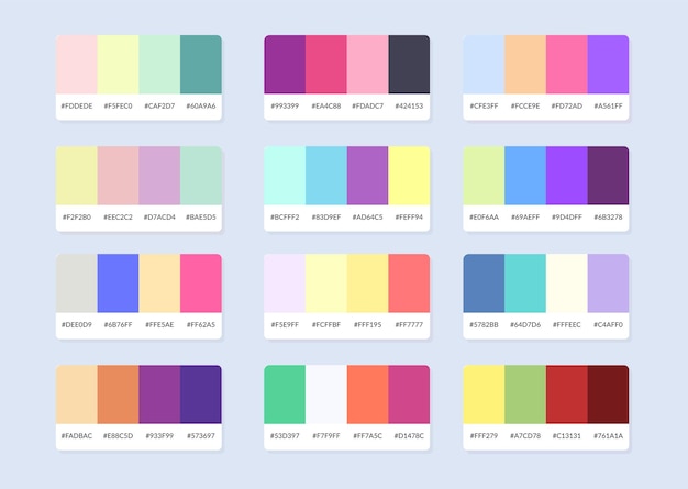 Muestras del catálogo de la paleta de colores Pantone en rgb hex