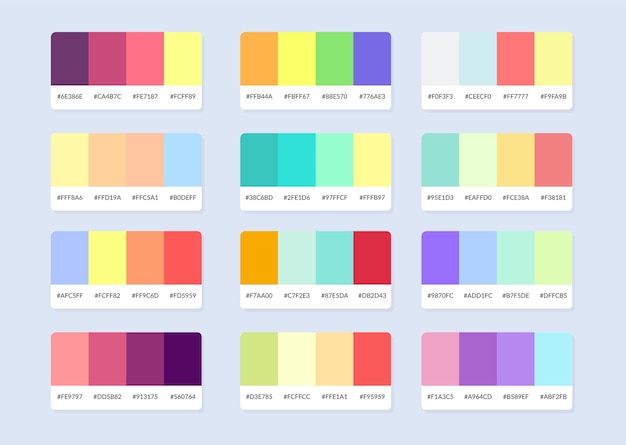 Muestras del catálogo de la paleta de colores Pantone en rgb hex