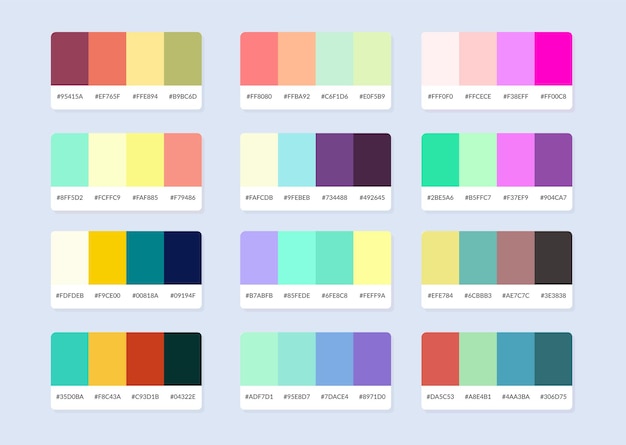 Muestras del catálogo de la paleta de colores Pantone en rgb hex
