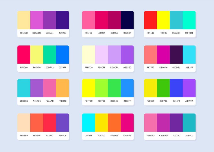 Vector muestras del catálogo de la paleta de colores pantone en rgb hex