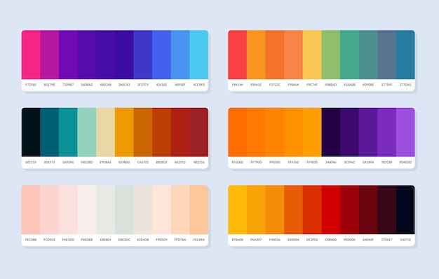 Muestras del catálogo de la paleta de colores Pantone en rgb hex