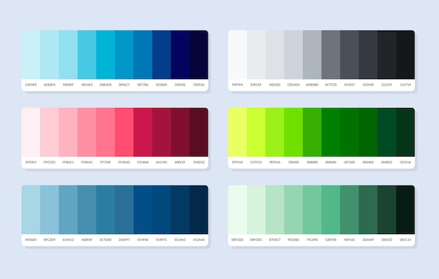 Muestras del catálogo de la paleta de colores Pantone en rgb hex