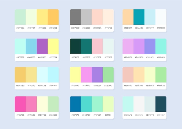 Muestras del catálogo de la paleta de colores Pantone en rgb hexadecimal