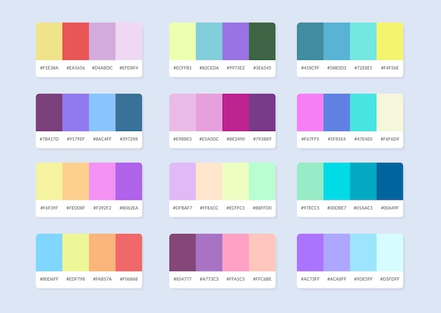 Muestras del catálogo de la paleta de colores Pantone en rgb hexadecimal