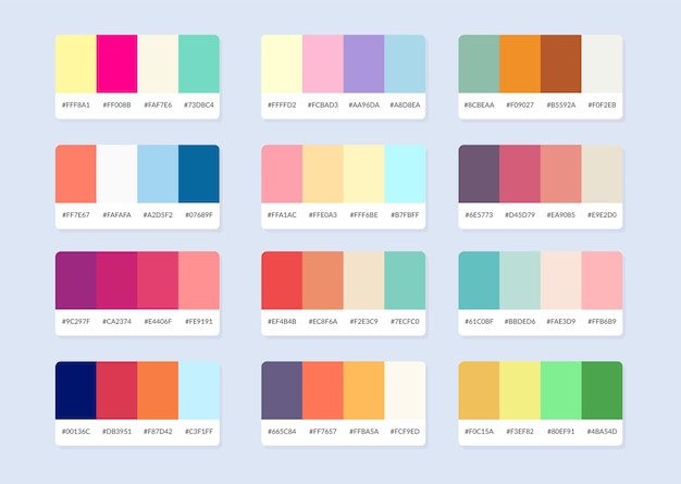 Vector muestras del catálogo de la paleta de colores pantone en rgb hexadecimal