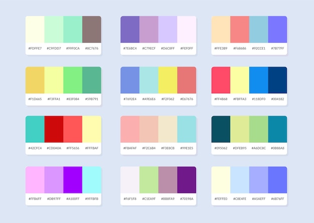 Vector muestras del catálogo de la paleta de colores pantone en rgb hexadecimal