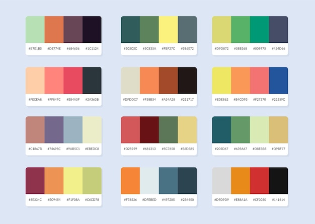 Muestras del catálogo de la paleta de colores pantone en rgb hexadecimal