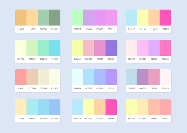 Vector muestras del catálogo de la paleta de colores pantone en rgb hexadecimal