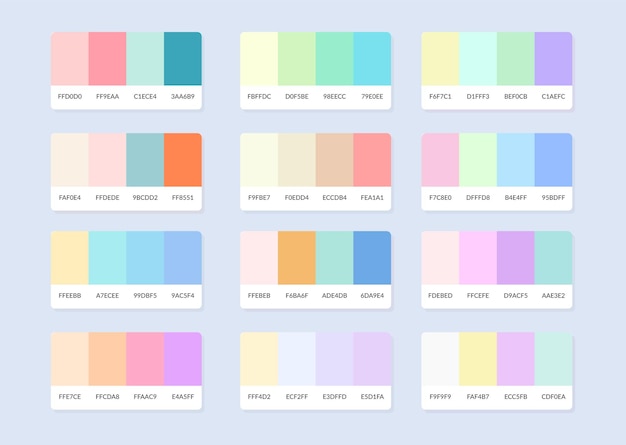 Muestras del catálogo de la paleta de colores Pantone en rgb hexadecimal