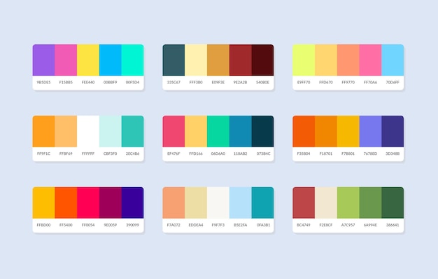 Muestras del catálogo de la paleta de colores Pantone en rgb hexadecimal