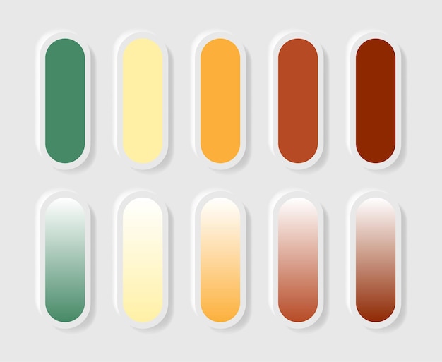 Muestras de catálogo de paleta de guía de color en sombra degradada RGB HEX en estilo neomorfismo Pantone
