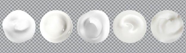Vector muestras de crema de belleza cosmética blanca sobre fondo transparente conjunto de objetos vectoriales de diferentes formas