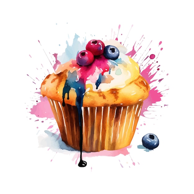 Muffin acuarela clipart fondo blanco