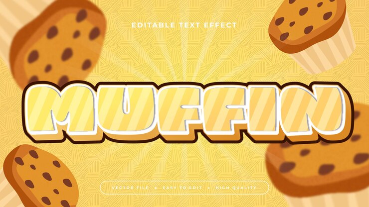 Vector muffin amarillo y blanco estilo de fuente de efecto de texto editable en 3d