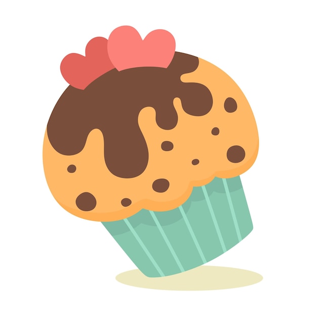 Muffin con chispas de chocolate y decoración en forma de corazón ilustración vectorial