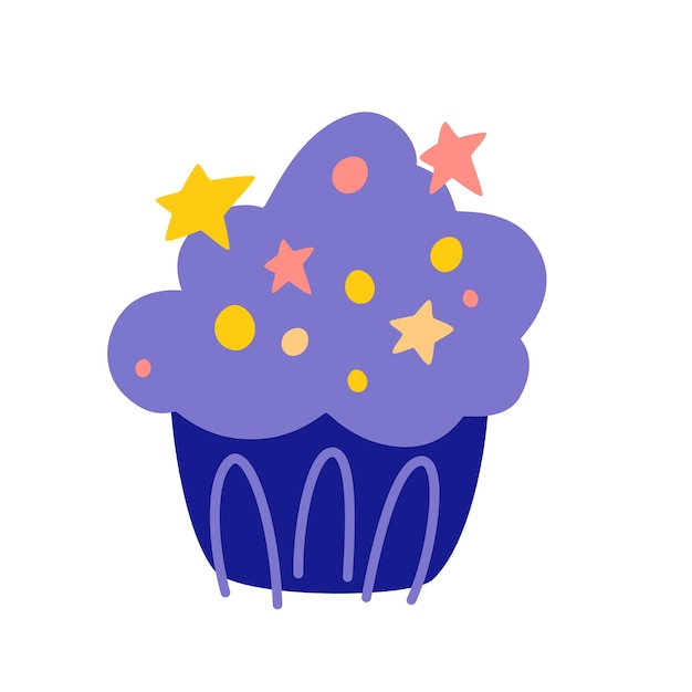 Muffin cupcake con glaseado comida dulce día de san valentín romántico símbolo de vacaciones de cumpleaños postre de estilo de dibujos animados ilustración vectorial para diseño de carteles de pegatinas impresas de tarjetas de felicitación