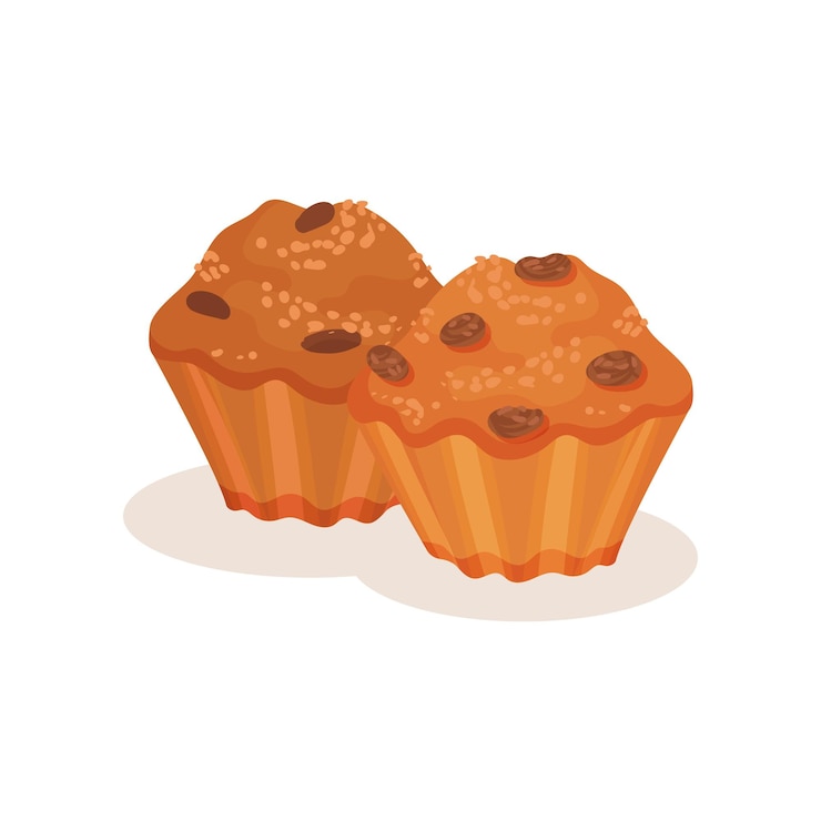Vector muffin con pasas dulces de panadería vector de producto ilustración aislada sobre un fondo blanco